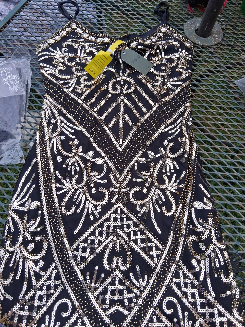 Flapper Dress "Yessa" 1920's theme. headband,pr black gloves,necklace & earrings